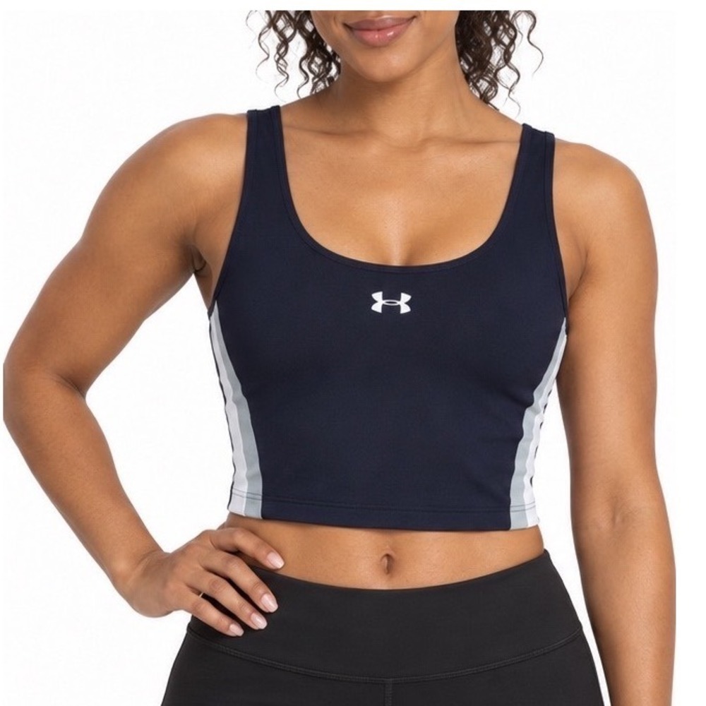 Under Armour Motion Sport Tape Tank Navy Blue Crop Top L NEW Activewear 110-21